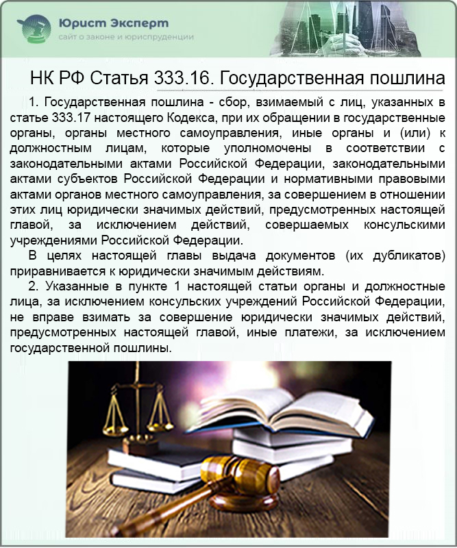 НК РФ Статья 333.16. Государственная пошлина
