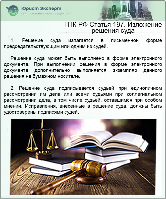 ГПК РФ Статья 197. Изложение решения суда 