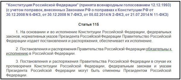 Статья 115 Конституции РФ